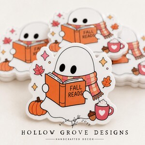Fall Reads Ghost Flatback | Autumn Bookish Planar Flatback | Halloween Ghost Cabochon | Badge Reel Topper | Bow Center | DIY Craft Supply