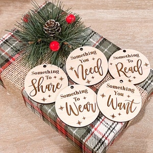 Christmas Gift Tags | Wooden Gift Tags | Want, Need, Read, Wear, Share Tags | Five Rule Gift Tags