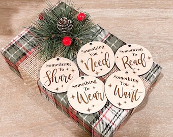 Christmas Gift Tags | Wooden Gift Tags | Want, Need, Read, Wear, Share Tags | Five Rule Gift Tags