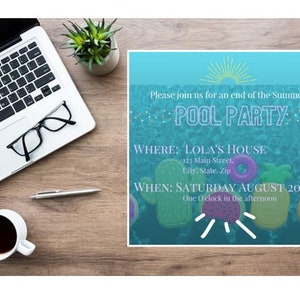 Sommer Pool Party Einladung Digitale Vorlage, Canva Template Design, Sofort Download, Digitale Online Vorlage