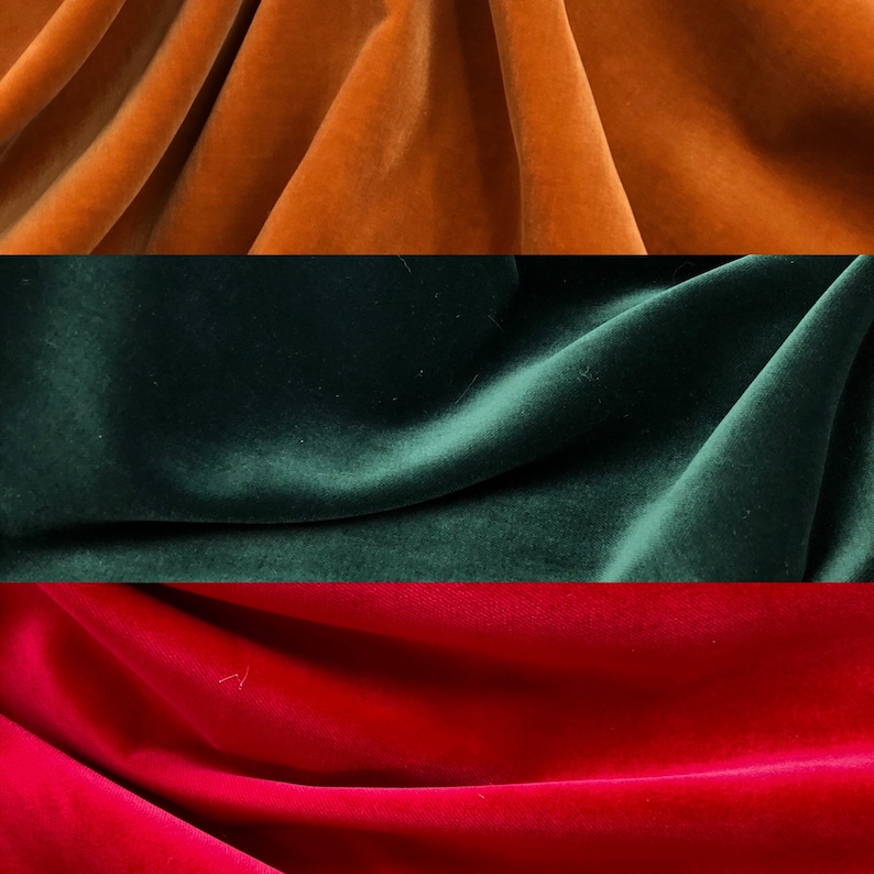 Cotton velvet, dark green, ocher yellow, crimson red, thick quality, cotton, velvet, curtain fabric, upholstery fabric, image 1