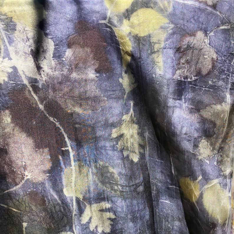 Silk scarf ecoprint, painted with plants, dark blue, pink, old silver, prints of leaves, unique ladies gift image 7