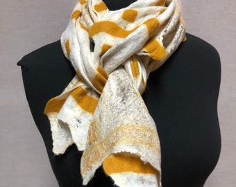 Cream white Merino wool/Silk with Ocher Merino Stripes and Silk/Linen Fibers