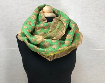 Beautiful Hand Felted Round Nuno Felt Merino Wool Scarf in Apple Green