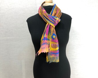 Soft Silk Chiffon and Merino Wool Scarf with Beautiful Details