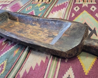Antique, hand-carved timber dough bowl, large