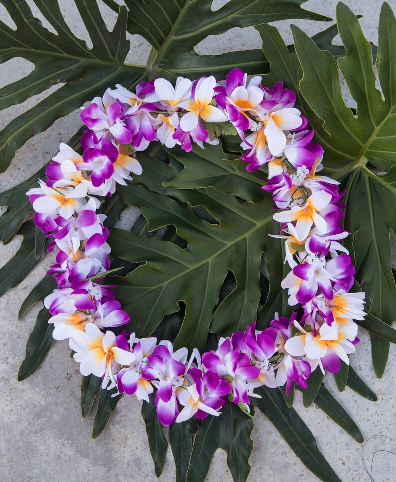 Deluxe SILK FLOWER LEI Purple & White Plumerias Etsy