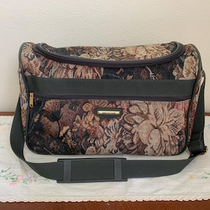 Floral Tapestry Vintage Jaguar Travel Overnight Bag, 80s 90s style