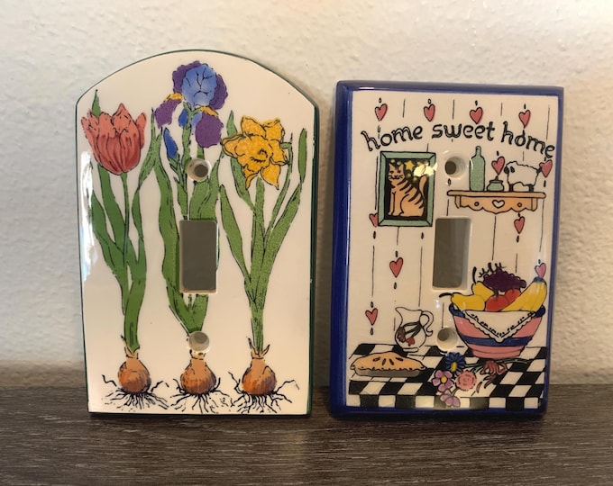 Vintage Ceramic Light Switch Plate Hand Painted | Floral Cottagecore ...