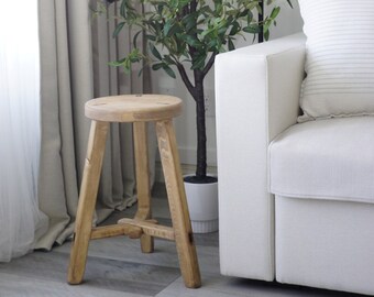 Vintage-style round stool | Rustic | Accent piece | Wood Decor | Side Table  | Handmade