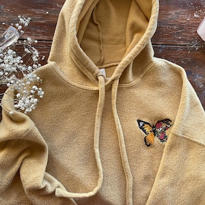 Super soft Butterfly embroidery Unisex sueded fleece hoodie