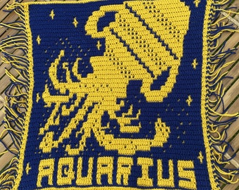 Aquarius Zodiac Overlay Mosaic Crochet Square Panel Pattern