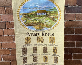 Aran knits - vintage linen teatowel