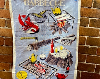 Barbecue vintage linen teatowel