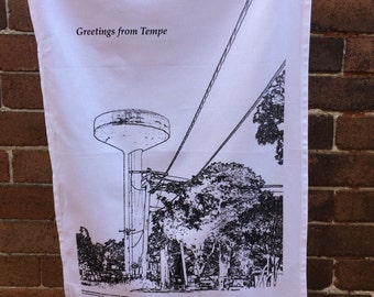 Tempe Water-tower - organic cotton teatowel/Tempe/Sydney/Australia