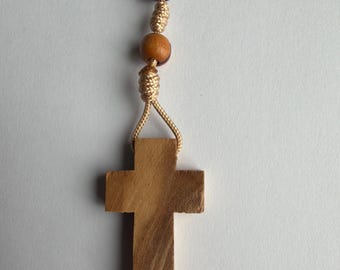 Handmade by Carmelite Nuns Olive Wood Rosary Simple Cross