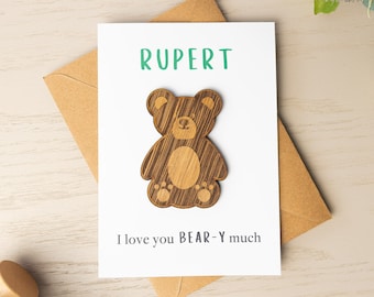 Personalised Bear Birthday Card, Teddy Bear Card for Son Daughter, Cute Bear Greeting Card, Birthday Card for Kids, Grandson Granddaughter