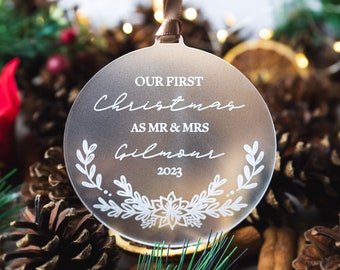 Personalised First Christmas as Mr & Mrs, 1st Christmas Married Bauble, Mr and Mrs Keepsake Gift Decoration, First Christmas Married