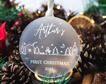 Personalised Baby's First Christmas Bauble, Acrylic 1st Christmas Baubles, Xmas Tree Decorations with Any Name, New Baby Christmas Gift