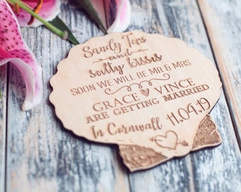 Personalised Save The Date, Destination Wedding, Beach, Sea Side, Wooden Save The Date, Personalised Wedding Invitation, Fridge Magnet