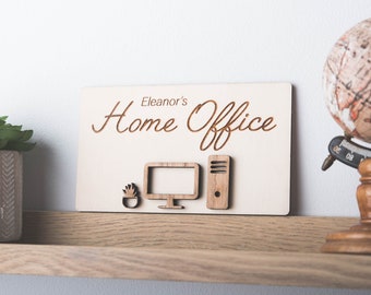 Personalisiertes Home-Office-Schild, Arbeit von zu Hause Geschenk, neuer Job Geschenk, Holzschild, Bürogeschenk, Wanddekoration, Hängeschild, Schreibtischzubehör