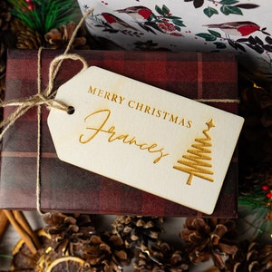 Etiqueta de regalo de Navidad personalizada, regalo de Navidad para niños, etiquetas de madera con nombre, etiqueta de regalo de Navidad, envoltura de regalo, decoración rústica de Navidad