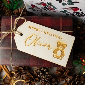 Etichetta regalo di Natale personalizzata, regalo di Natale per bambini, etichette con nome in legno, etichetta regalo di Natale, confezione regalo, decorazione natalizia rustica