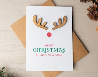 Christmas Card, Reindeer Christmas Card, Christmas Card for Family Husband Wife, Christmas Card for Him Her, Handmade Card, Cute Xmas Card