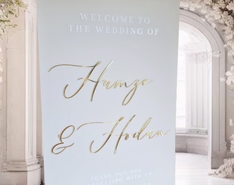 Wedding Welcome Sign Acrylic, Welcome To Our Wedding Sign, Modern Gold Acrylic, Personalised Wedding Decoration, Entrance Sign, A1 A2 XL