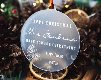 Personalised Teacher Present, Thank You Teacher, Teacher Christmas Gift, Teacher Bauble, Personalised Teacher Christmas Present, Xmas Gift