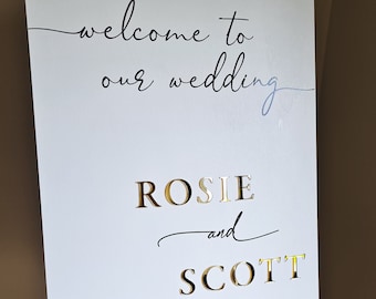 Wedding Welcome Sign Acrylic, Welcome To Our Wedding Sign, Modern Gold Acrylic, Personalised Wedding Decoration, Entrance Sign, A1 A2 XL