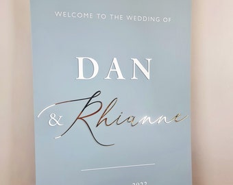 Wedding Welcome Sign Acrylic, Welcome To Our Wedding Sign, Modern Gold Acrylic, Personalised Wedding Decoration, Entrance Sign, A1 A2 XL