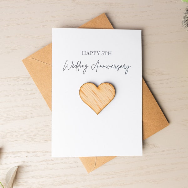 5th Anniversary Card, Anniversary Card for Husband, Anniversary Card for Wife, Wooden Anniversary Gift, Romantic Keepsake Gift for Couple