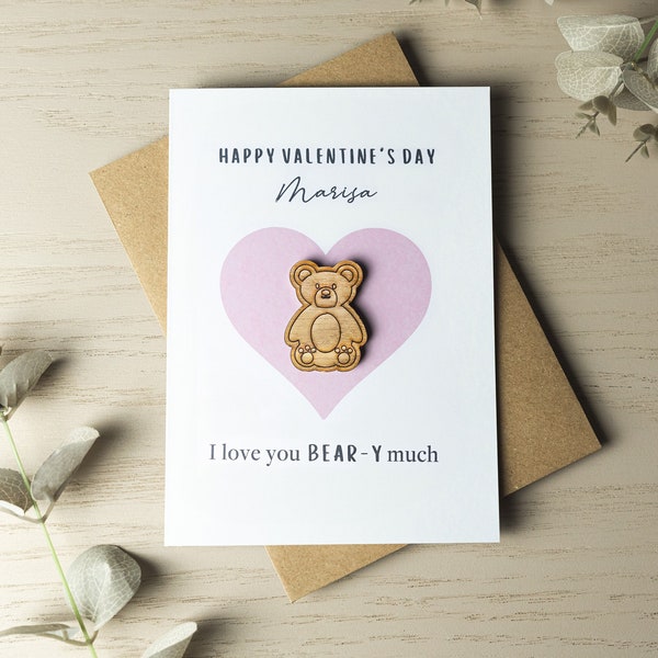 Personalised Valentines Card, Cute Gift for Boyfriend, Girlfriend, Valentines Day Card For Husband Wife, Card for Him Her, Wooden Charm Card