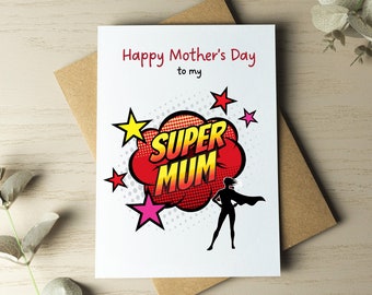 Personalisierte Muttertagskarte, Karte für Mama, alles Gute zum Muttertag, Geschenk für Mama, Superheld-Karte, Super Mama, Von den Kindern, Cartoon-Karte