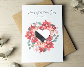 Personalised Valentines Card, Romantic Gift for Girlfriend, Boyfriend, Valentines Day Card For Wife Partner, Card for Her, Floral Heart