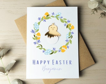Personalised Easter Card, Easter Chick, Happy Easter, Card for Daughter Son Grandchildren, Easter Egg, Gift for Children, Keepsake Charm