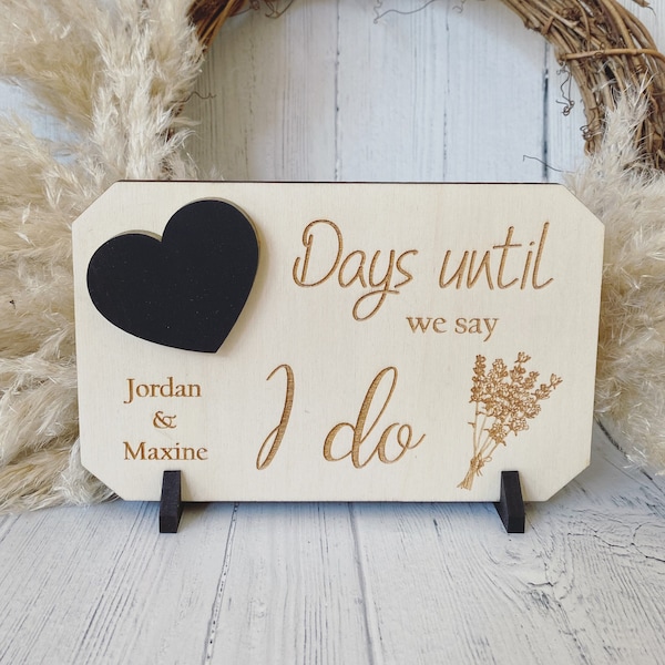 Cuenta regresiva de boda personalizada, días hasta que digamos sí, regalo para pareja, regalo de compromiso, días semanas hasta que nos convirtamos, pizarra de boda