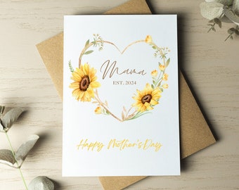 Personalised Mother's Day Card, First Mother's Day, Happy Mother's Day, Card for Mum, Sunflowers, Gift for Mum, Floral Card, Keepsake Card