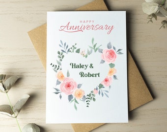 Personalised Anniversary Card, Anniversary Card for Wife, Husband, Romantic Gift For Girlfriend, Boyfriend, Wedding Anniversary, Floral Card