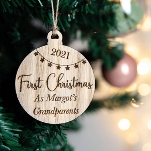 First Christmas As Grandparents | Personalised Wooden Bauble | Christmas Tree Keepsake | Stocking Filler | Newborn Baby | New Grandparents