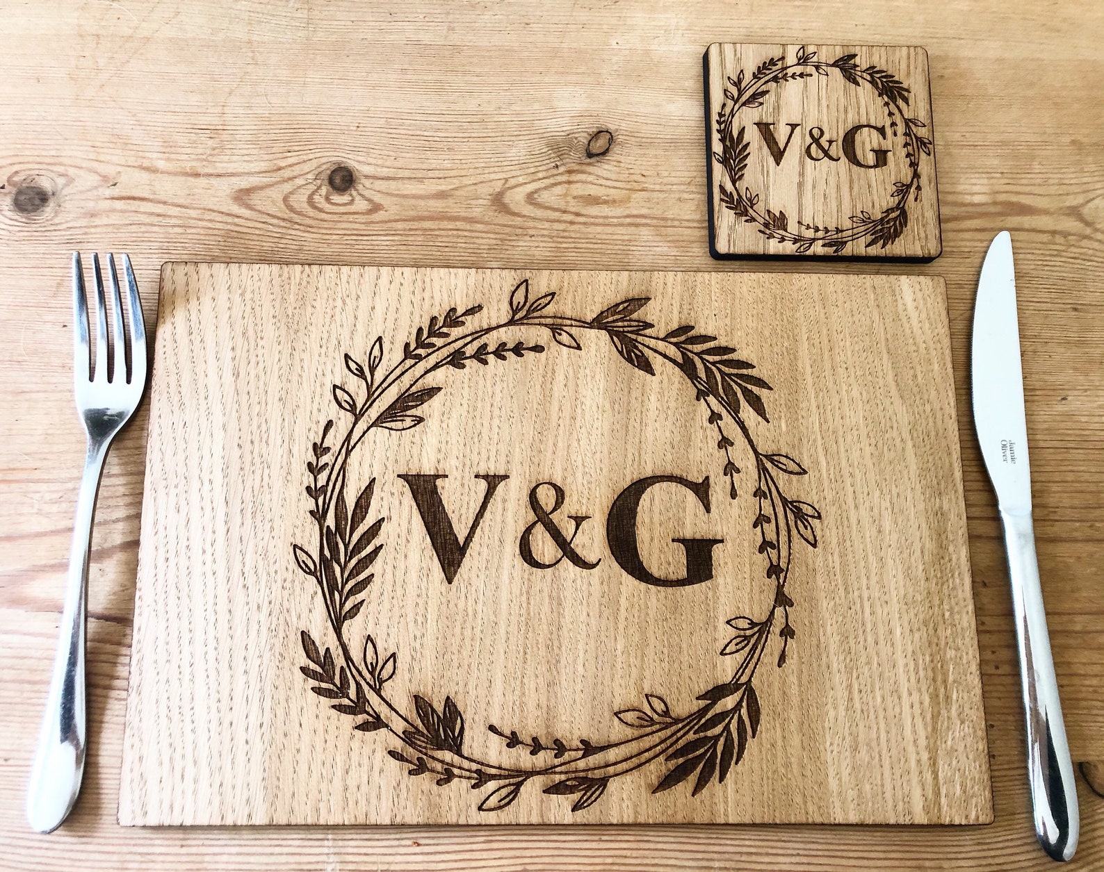 Personalised Luxury Oak Placemat & Coaster Set Personalised Etsy