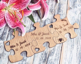 Personalised Puzzle Piece Wedding Favour Coasters  (Couple, Wedding Favor, Wedding gift, Anniversary) | Quirky Wedding Favour Idea