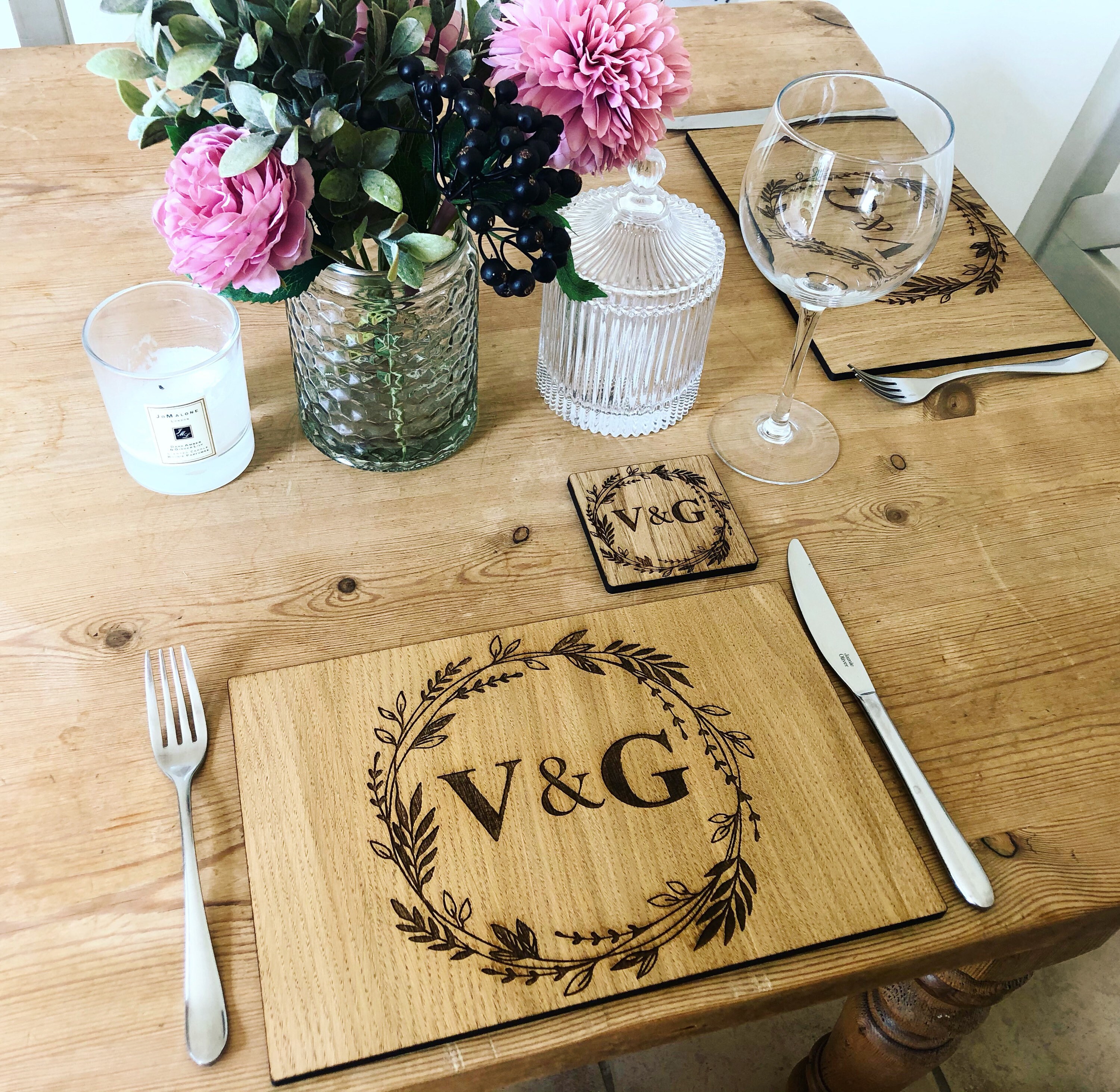 Personalised Luxury Oak Placemat & Coaster Set Personalised Etsy