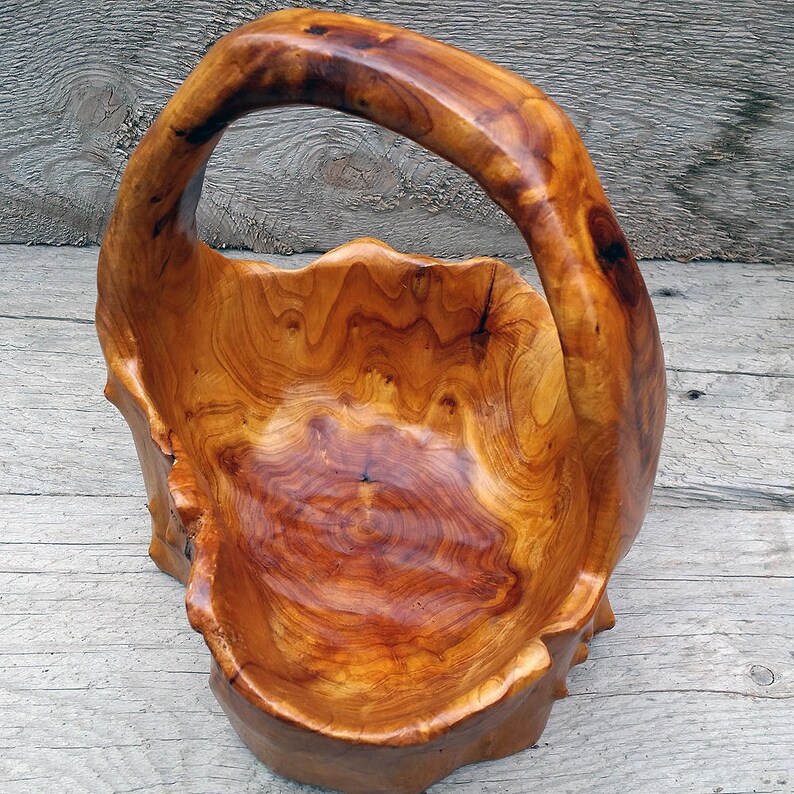 Handmade Burl Wood Carved Basket Bowl Etsy