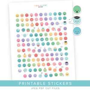 Printable Emoji Stickers for Daily Planner Layouts, Cute Printable Planner Stickers, Mood Tracker Printable Bullet Style Journal Stickers