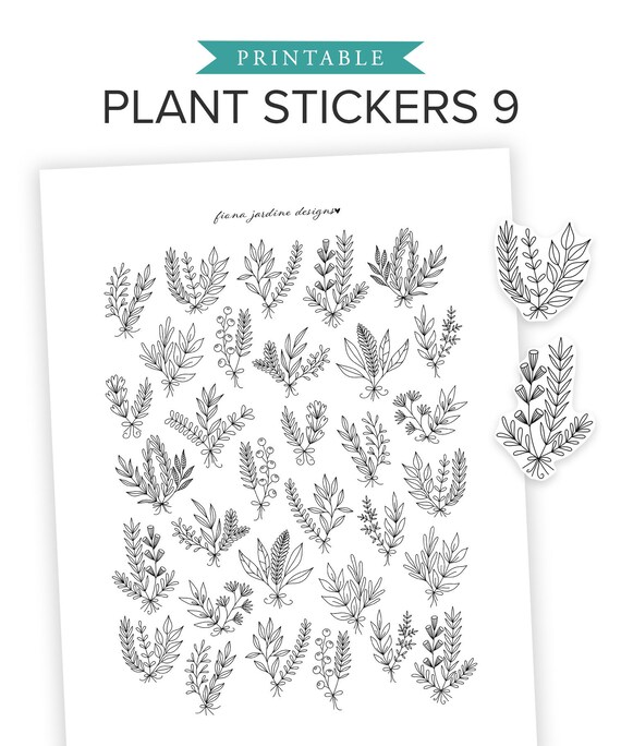 printable bullet journal plant stickers black white daily etsy