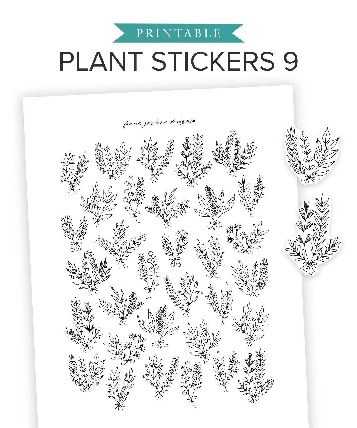 Printable Bullet Journal Plant Stickers Black White Daily Etsy