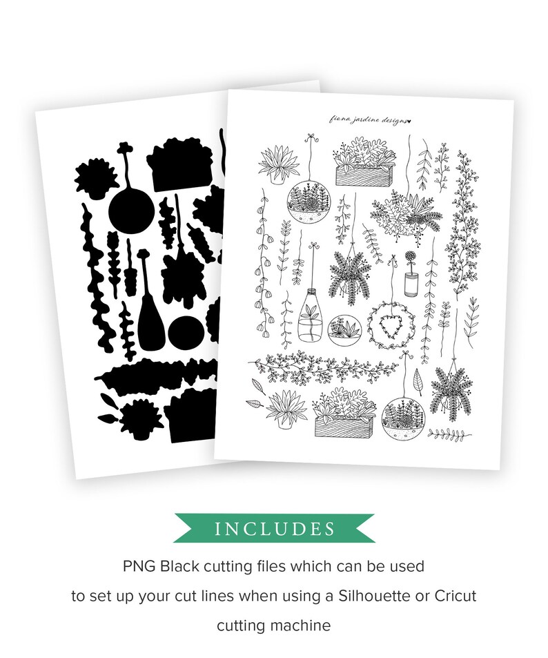 printable hand drawn plant stickers nature themed bujo etsy