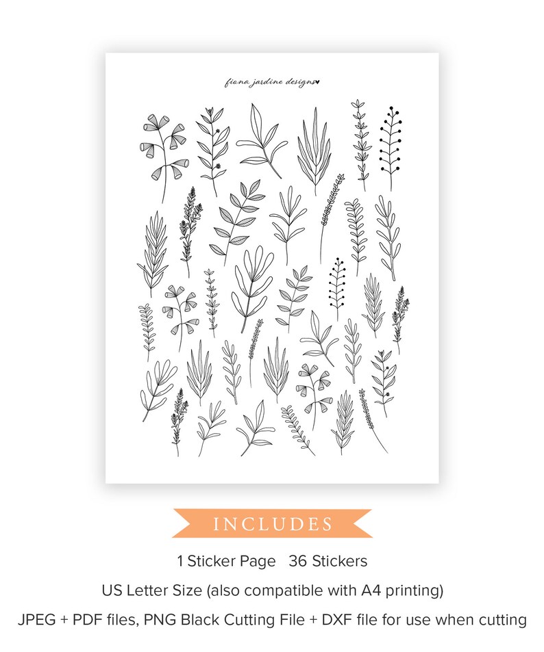 printable bullet journal plant stickers nature themed etsy